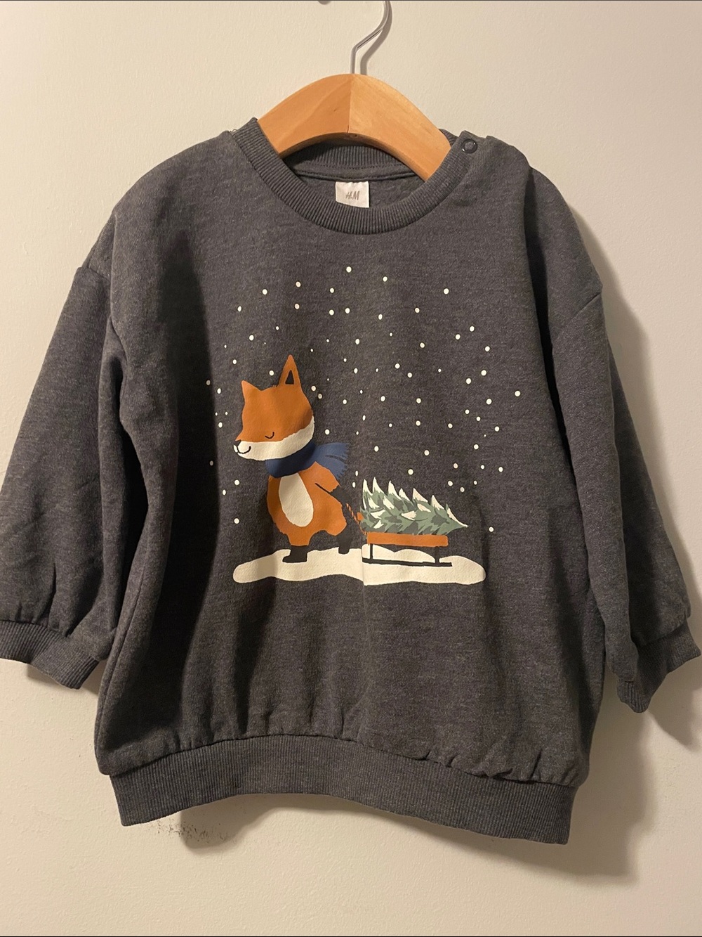 NWOT H & M Kids Dark Gray Fox & Tree Graphic Sweatshirt size 2T